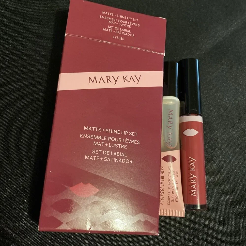 Mary Kay Matte Shine Lip Set Rose Pink Liquid Lipstick & Lip Oil New NOS 175886